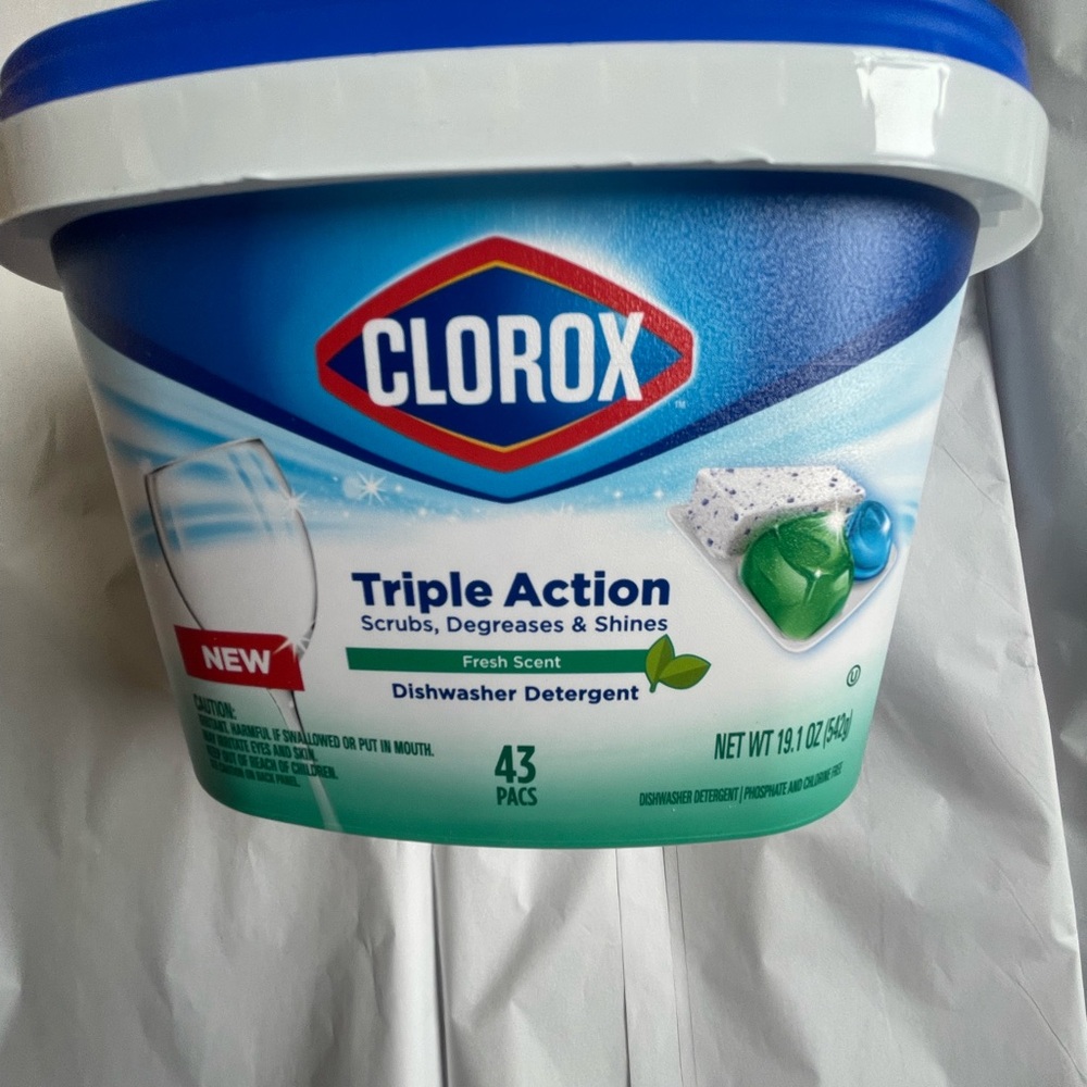 Clorox triple action dishwashing detergent fresh scent 43 pacs